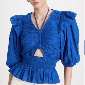 Sea New York Paco Solid Puff Sleeve Top in Cobalt Blue